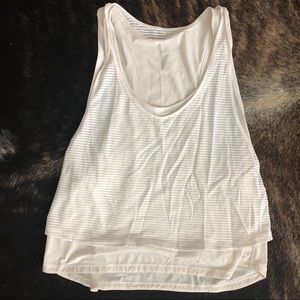 Lululemon White Striped Crop Top Double Layered